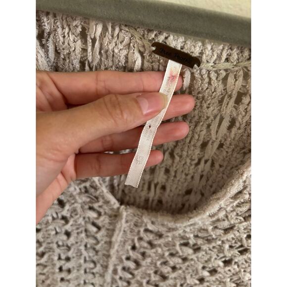 Free People Sweater Women's XS Tan Best Of You V Neck Open Knit Oversized - Picture 5 of 7